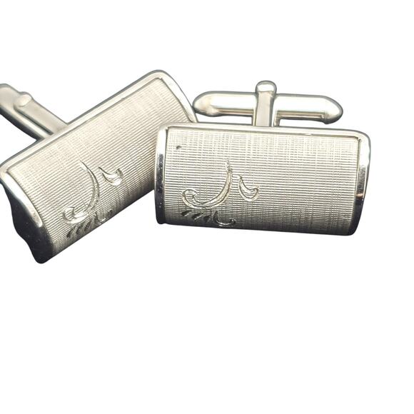 Swank Cufflinks & Tie Tacks Brushed Silver Tone Etched Vintage Mens Jewelry 80s - Picture 13 of 16